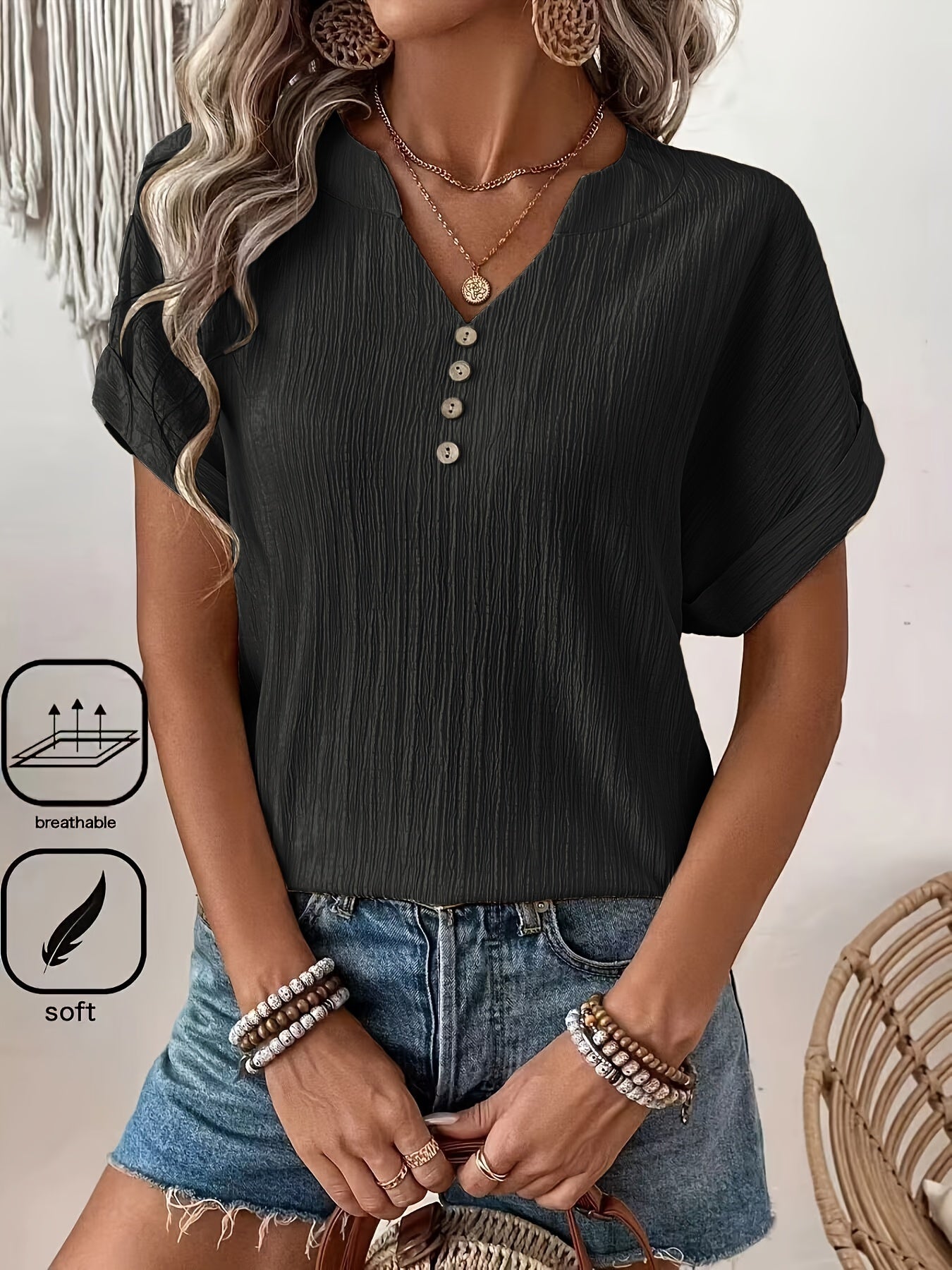 Elviera | Chic Breeze Button-Up Tee