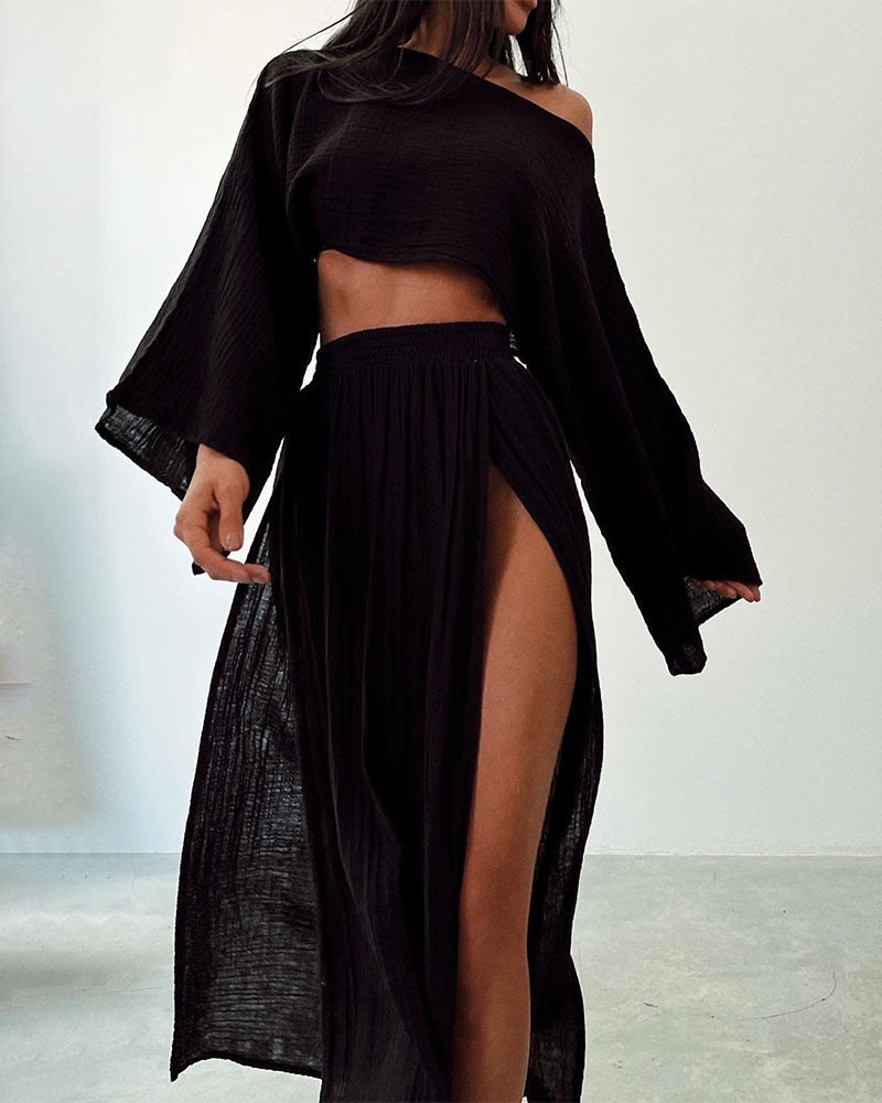 Delphira | 2-Delige Linnen Set Cropped Top & Split Rok