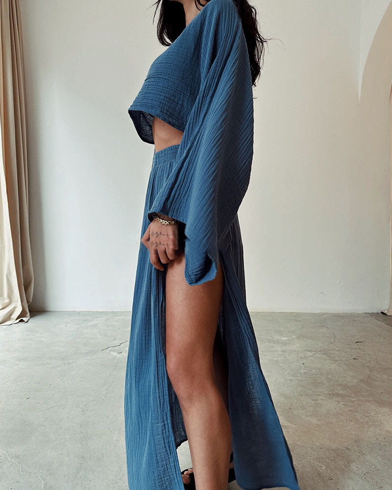 Delphira | 2-Delige Linnen Set Cropped Top & Split Rok
