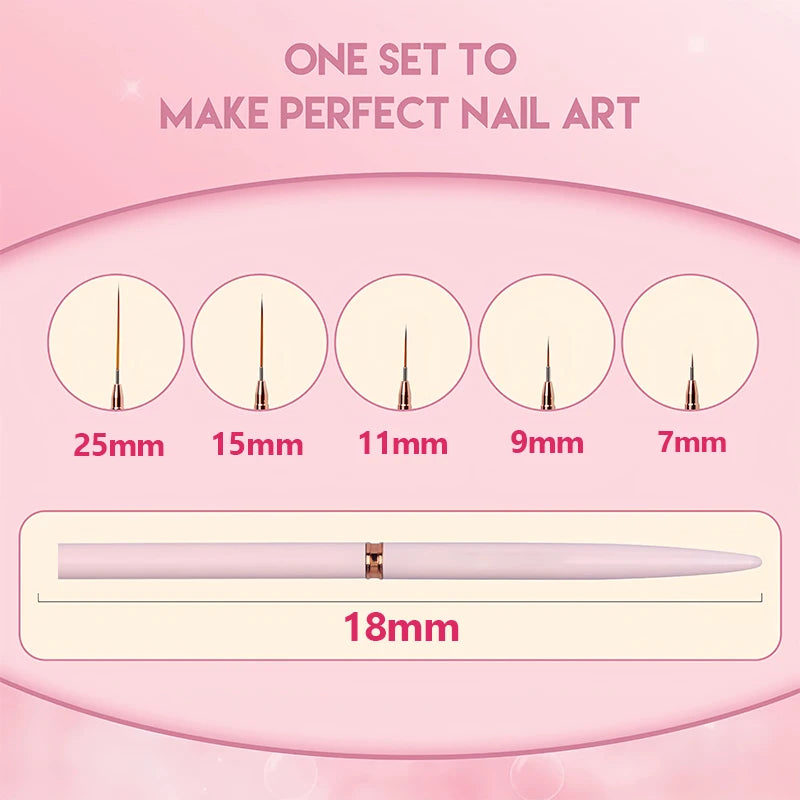 NailLiner | 5 stuks Nail Art Liner penselen set
