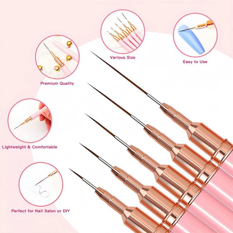 NailLiner | 5 stuks Nail Art Liner penselen set