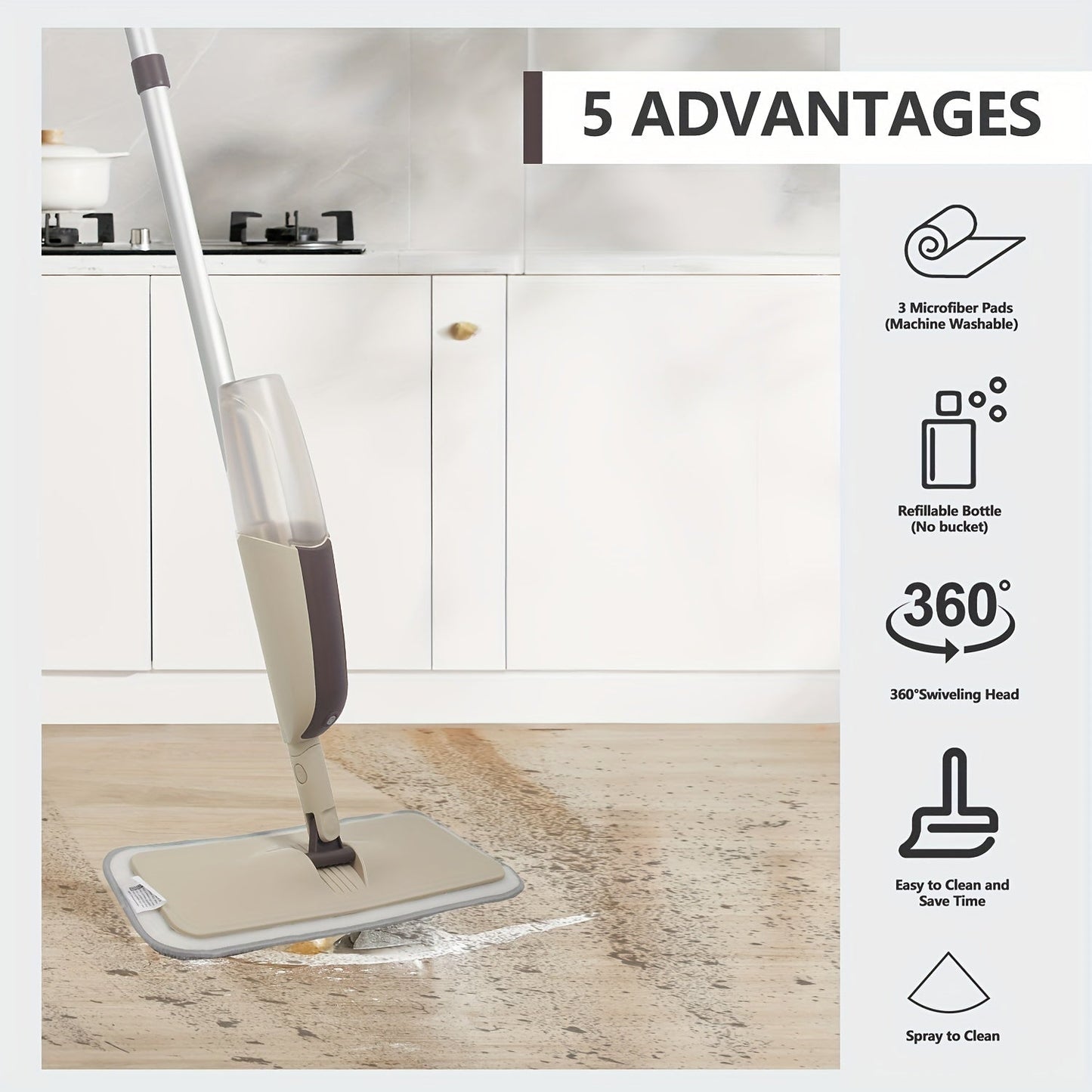 GlideMop | 360° Spray Mop met Herbruikbare Microvezel Pads