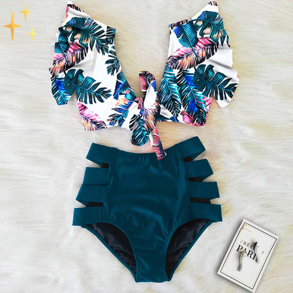 FlirtWave | Bikini Set met Hoge Taille Broekje en Ruffle Top voor een Fun en Flirty Look