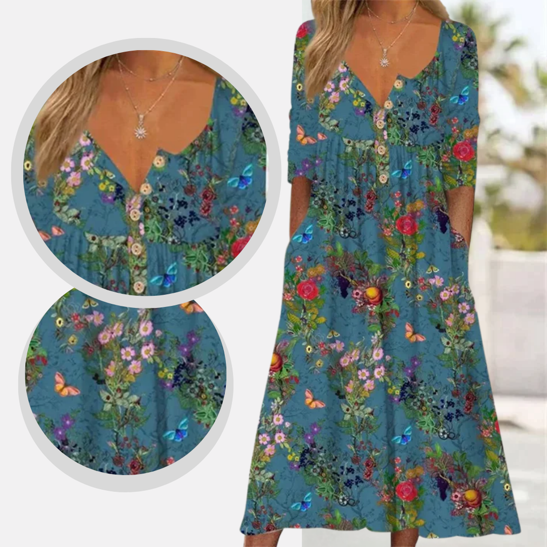 Fiorenna | Geplooide maxi-jurk met bloemenpatroon