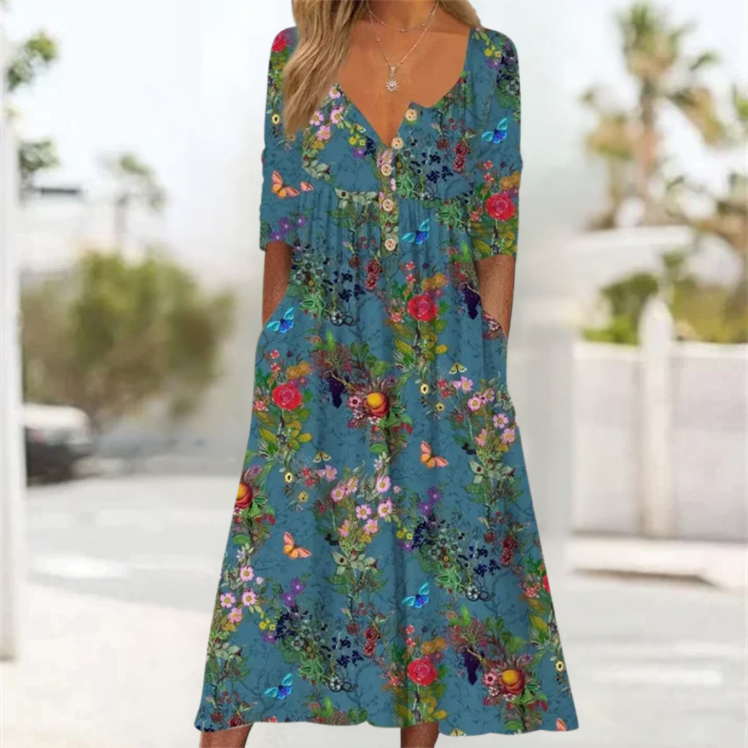 Fiorenna | Geplooide maxi-jurk met bloemenpatroon