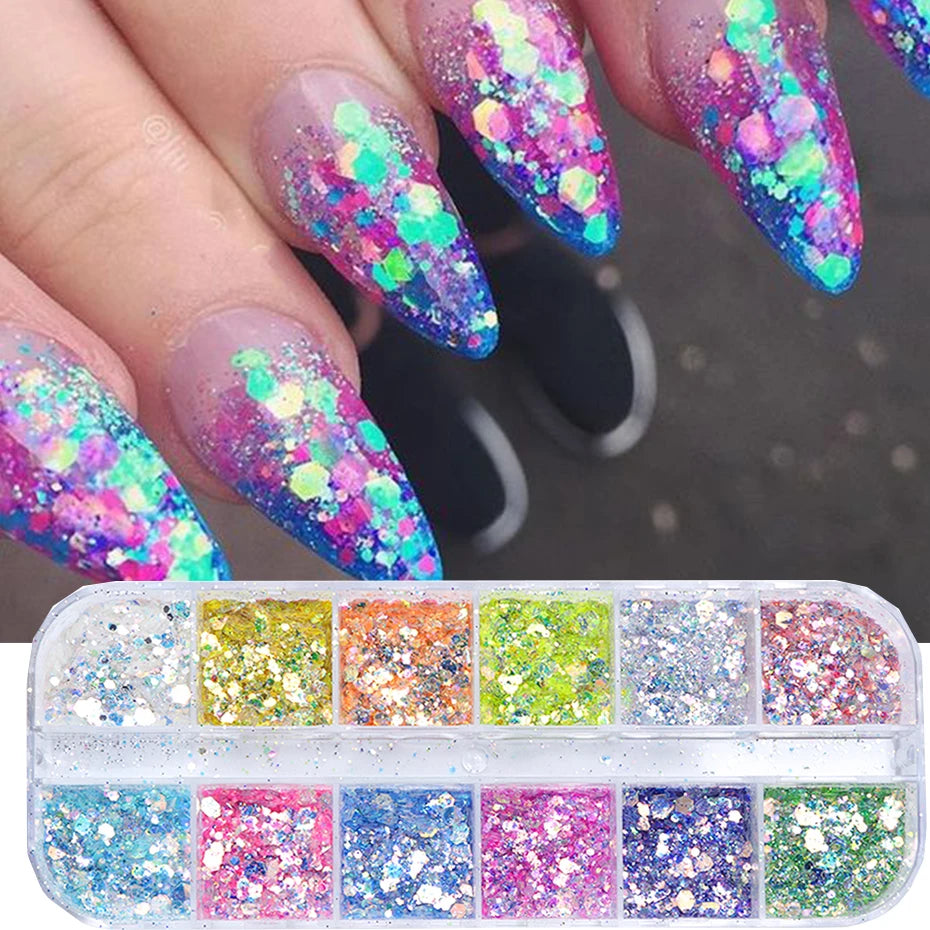 NailSequins | Spiegel Iridescent Gemengde Hexagon Nail Glitter Pailletten