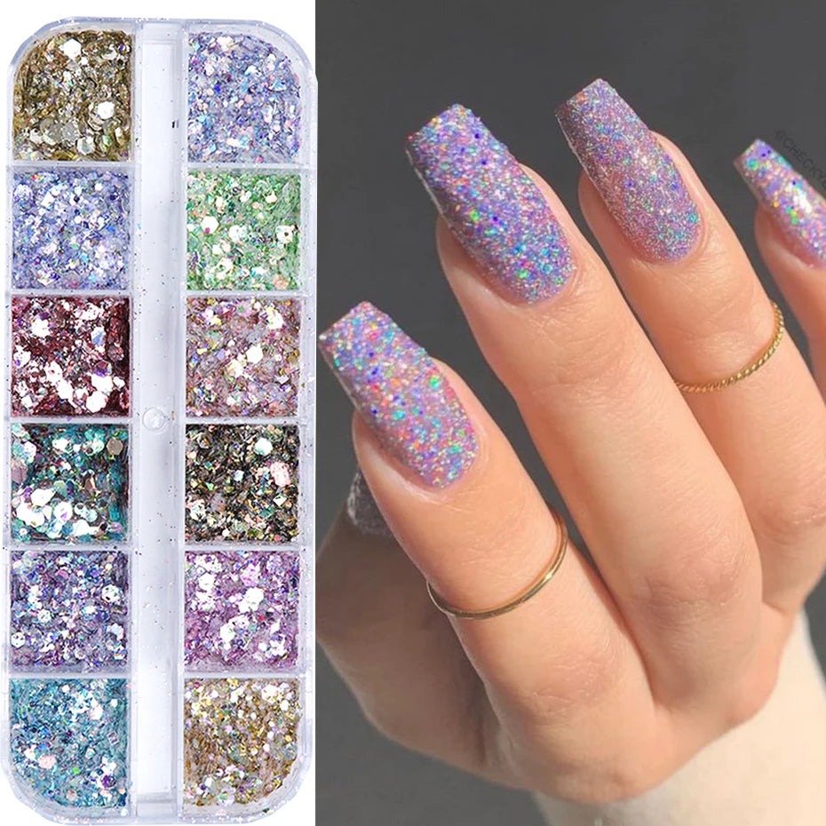 NailSequins | Spiegel Iridescent Gemengde Hexagon Nail Glitter Pailletten
