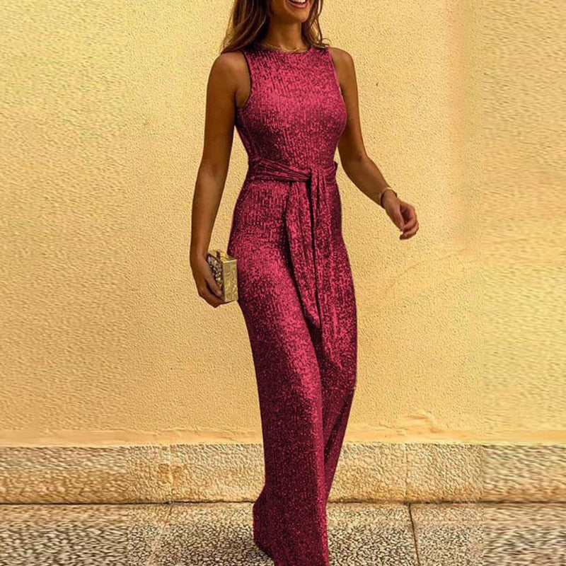 Glinterra | Allure Jumpsuit met lovertjes en riem