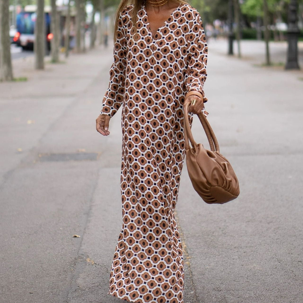 Marvonea | Stijlvolle jurk met bruin patroon
