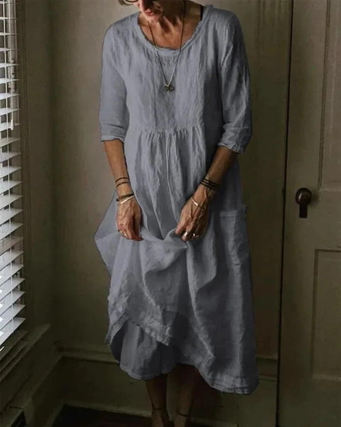 Thalivra | Katoen-Linnen Midi Dress