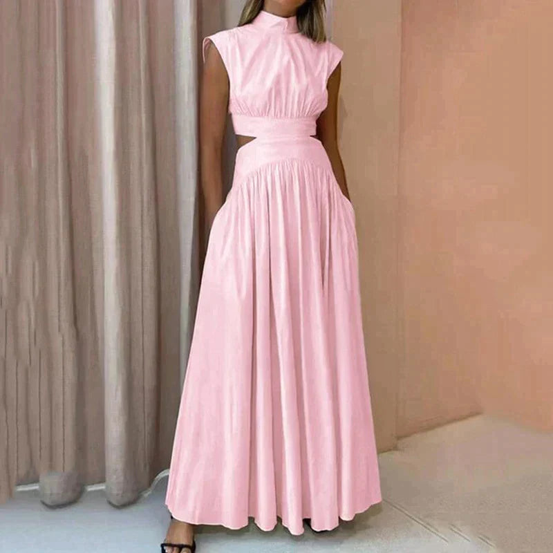 Cristina | Sierlijke linnen maxi jurk met elegante uitsnijdingen