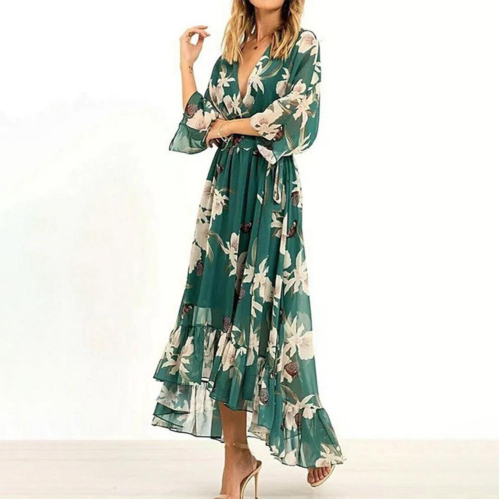 Verdellea | Elegante groene ruchesjurk met tailleband