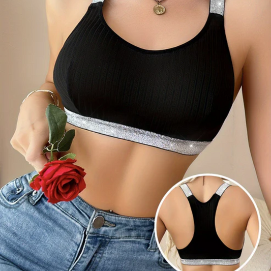 Lotte | Draadloze sportbeha in effen kleur met zilveren banddetail