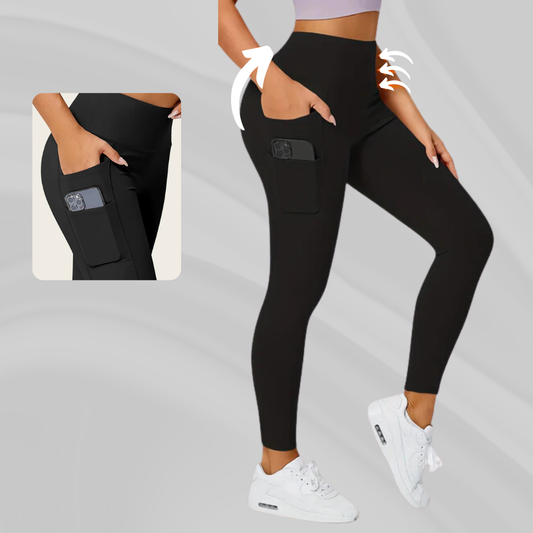 Hazel | Effen kleur yogabroek met zak en hoge stretch