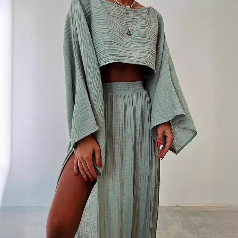 Delphira | 2-Delige Linnen Set Cropped Top & Split Rok