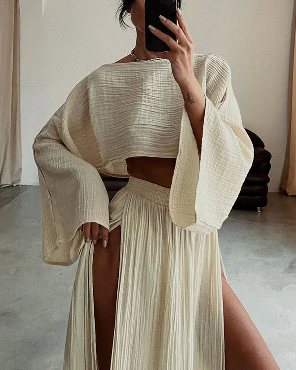 Delphira | 2-Delige Linnen Set Cropped Top & Split Rok