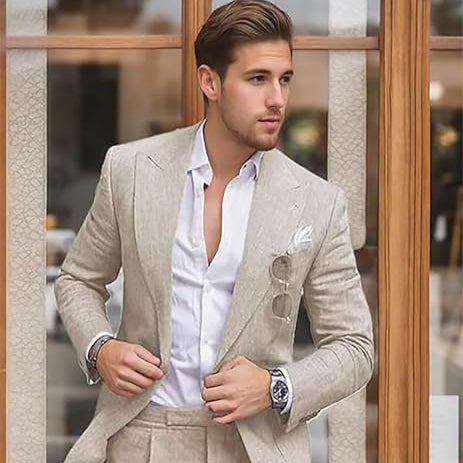 Linarro | Elegant Linnen Beige Heren Pak