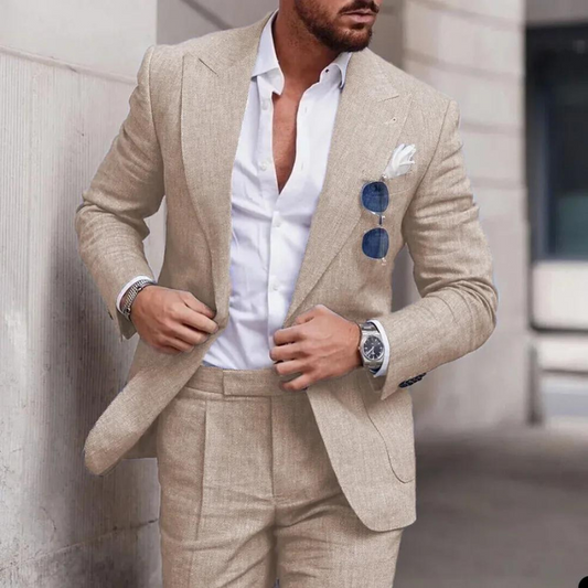 Linarro | Elegant Linnen Beige Heren Pak