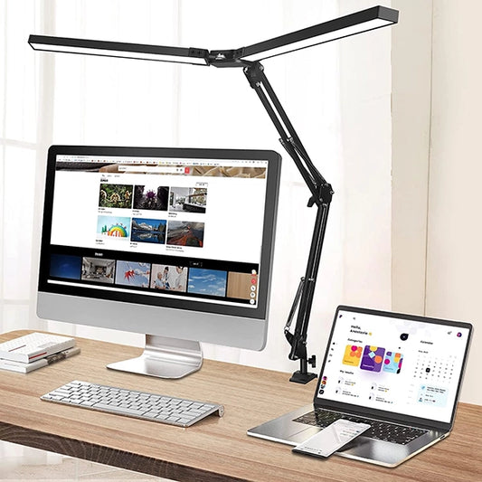 LuminaPro | LED-bureaulamp met twee koppen en instelbare helderheid voor optimale werkruimte