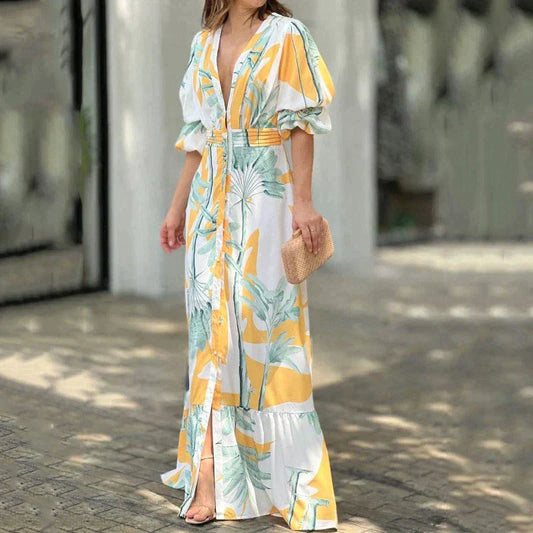 Lunvella | Maxi jurk met pofmouwen