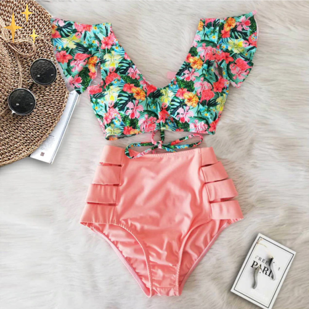FlirtWave | Bikini Set met Hoge Taille Broekje en Ruffle Top voor een Fun en Flirty Look