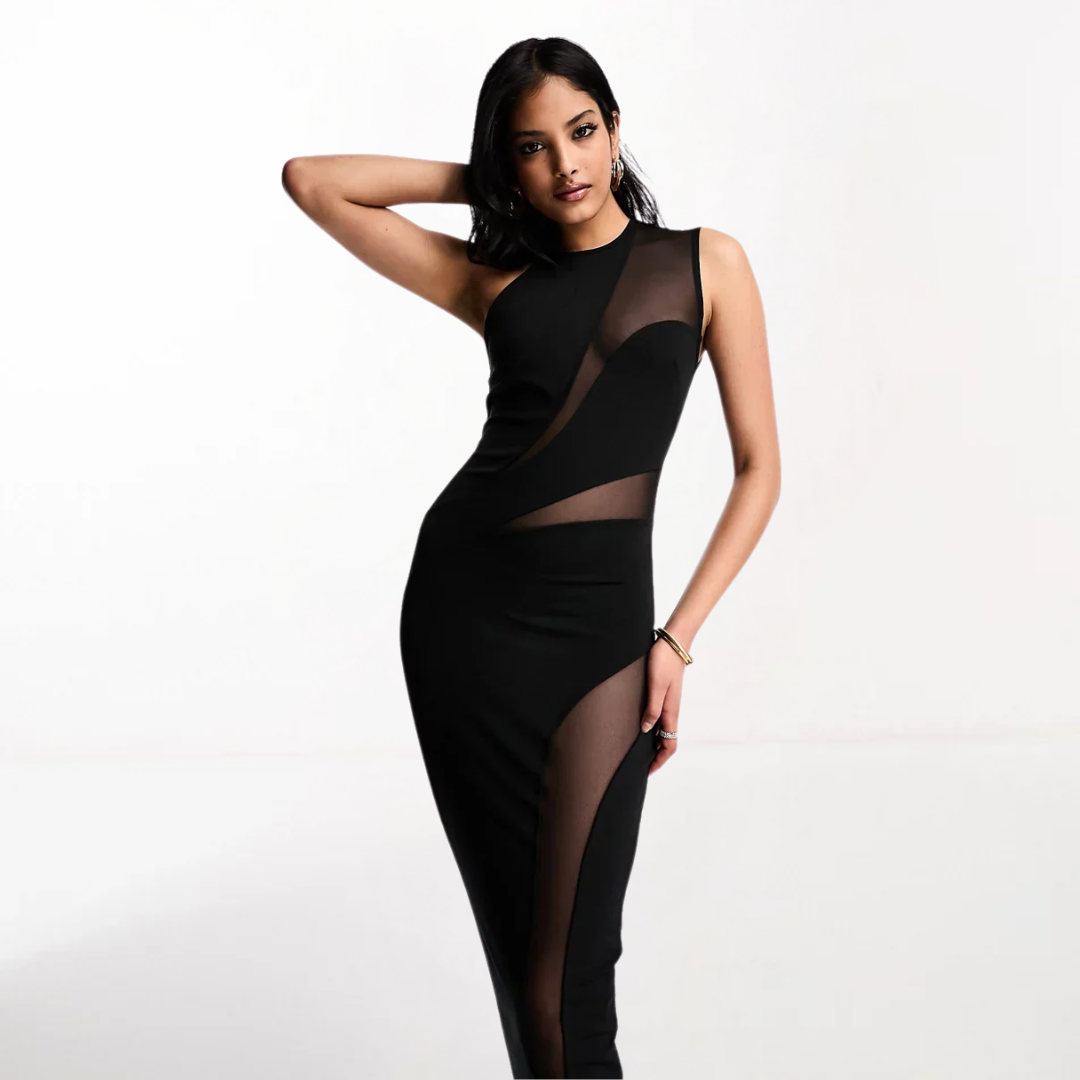 Nyxara | Midnight Mesh Midi Dress