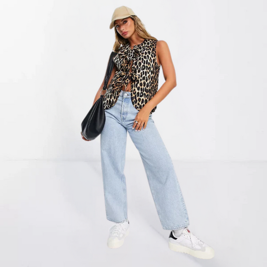 Leonie | Luipaardprint strik Vest met veter