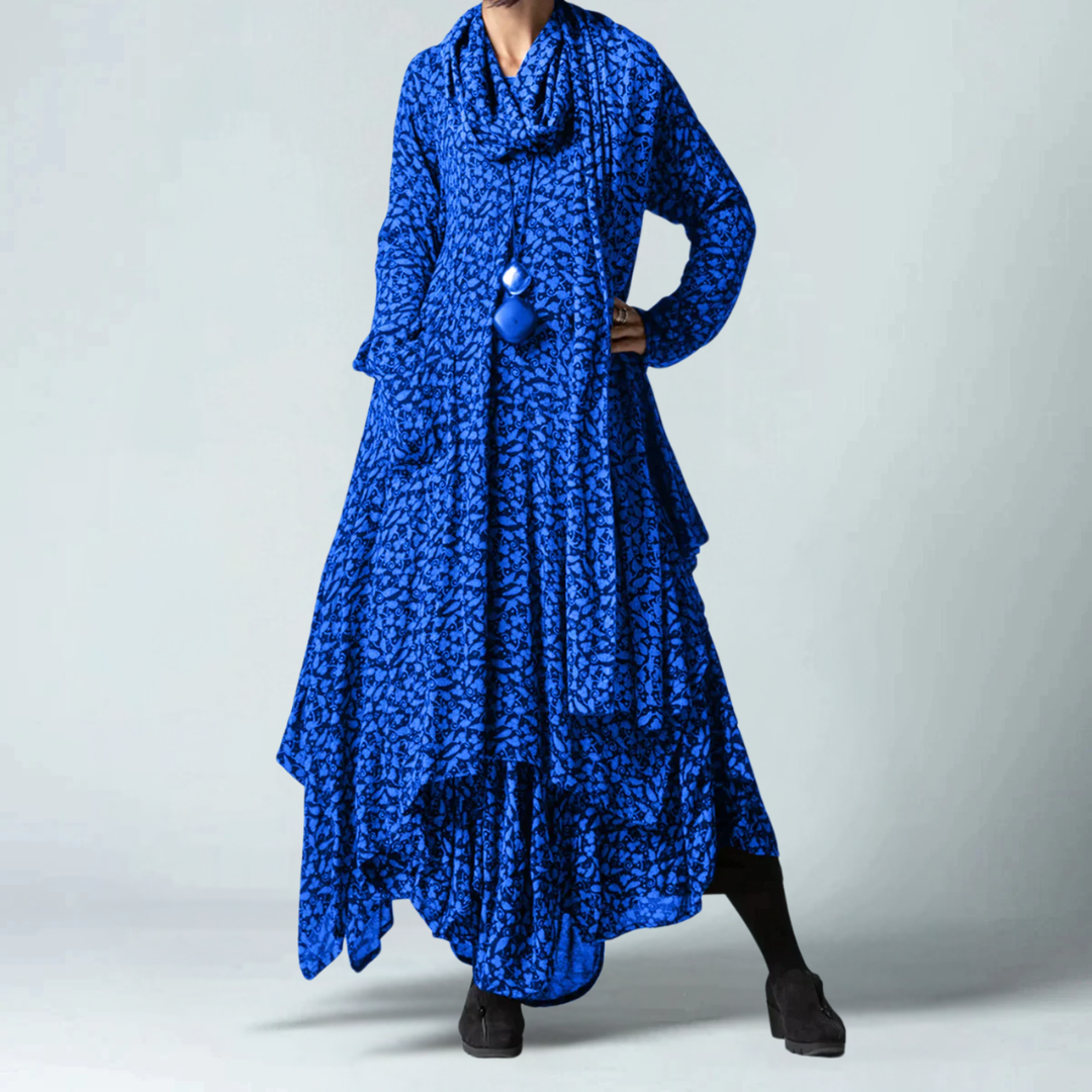 Thistova | Herfstprint met lange mouwen en retro lange jurk