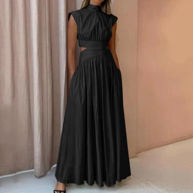 Cristina | Sierlijke linnen maxi jurk met elegante uitsnijdingen