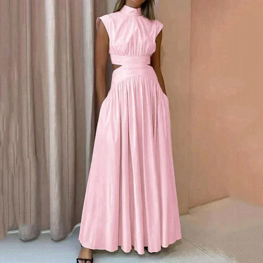 Cristina | Sierlijke linnen maxi jurk met elegante uitsnijdingen