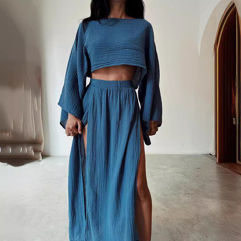 Delphira | 2-Delige Linnen Set Cropped Top & Split Rok
