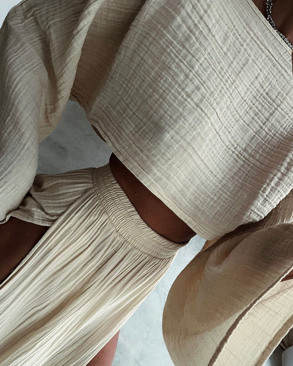 Delphira | 2-Delige Linnen Set Cropped Top & Split Rok