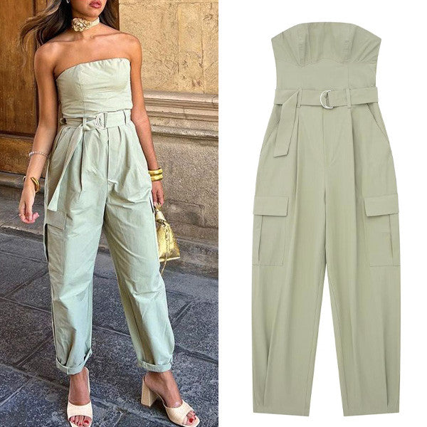 Adeline | Strapless gedrapeerde elegantie jumpsuit
