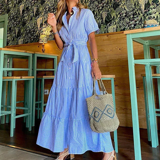Linarvea | Tijdloze Flow Gestreepte Maxi Jurk