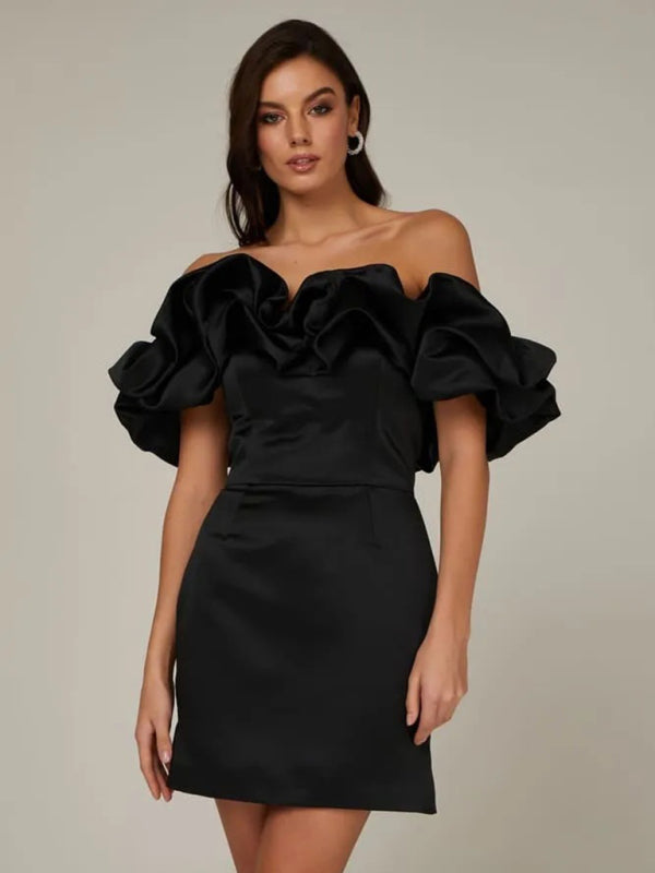 Aureza | Off-the-shoulder satijnen jurk met ruches
