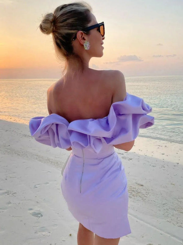 Aureza | Off-the-shoulder satijnen jurk met ruches