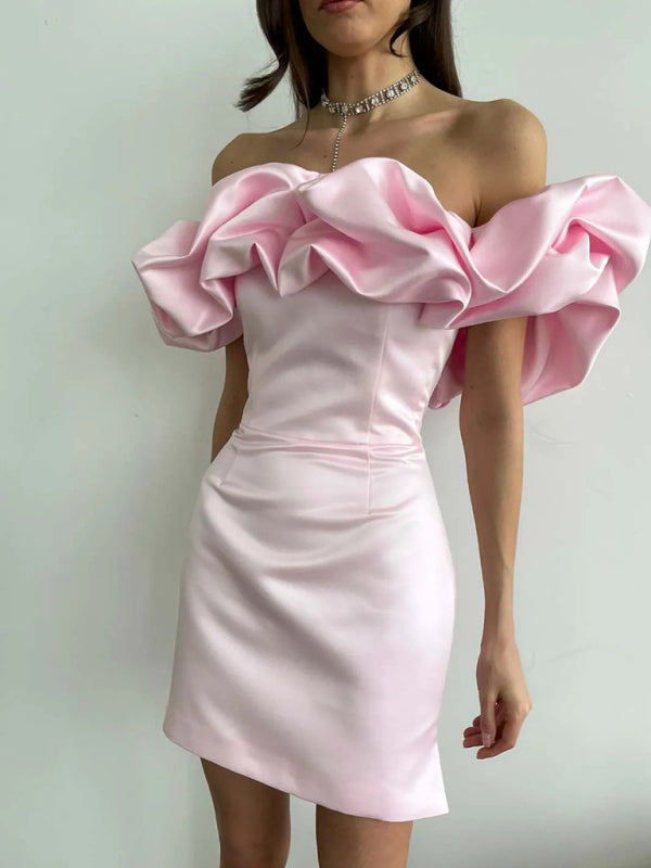 Aureza | Off-the-shoulder satijnen jurk met ruches