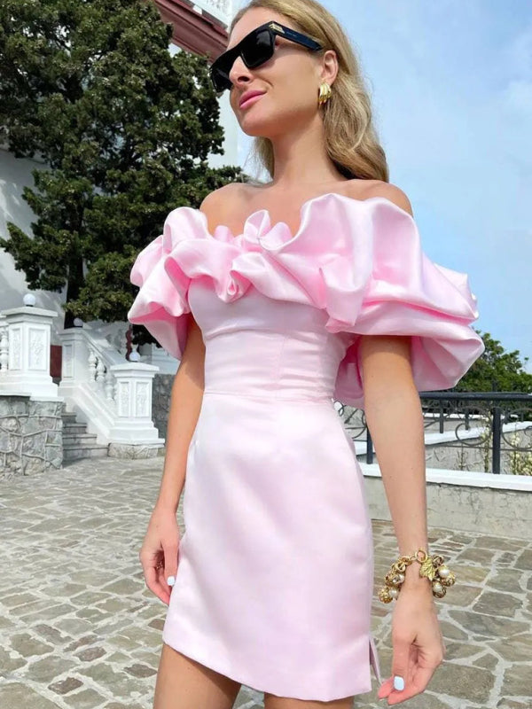 Aureza | Off-the-shoulder satijnen jurk met ruches