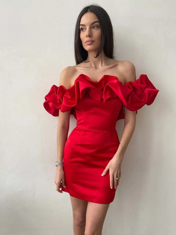 Aureza | Off-the-shoulder satijnen jurk met ruches