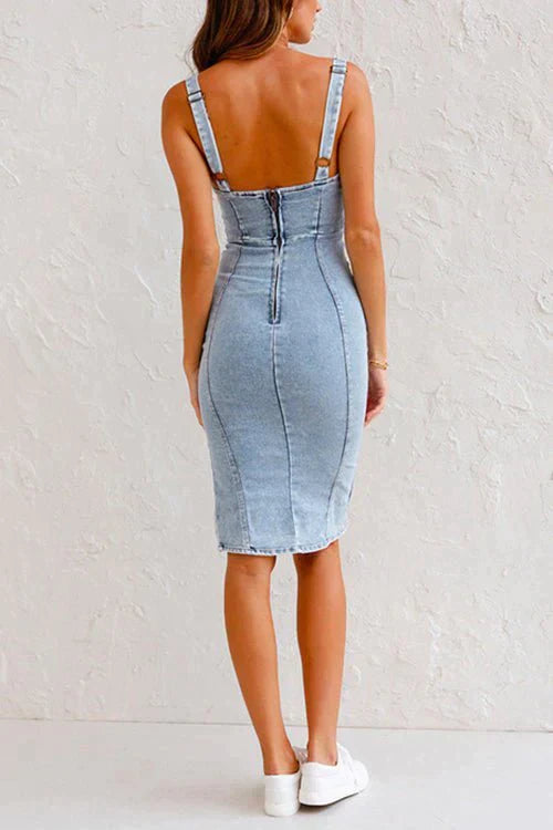 Renvara | Denim jurk met verstelbare bandjes