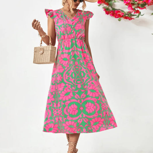 BloomMuse | Jurk met korte mouwen en gebloemde V-hals